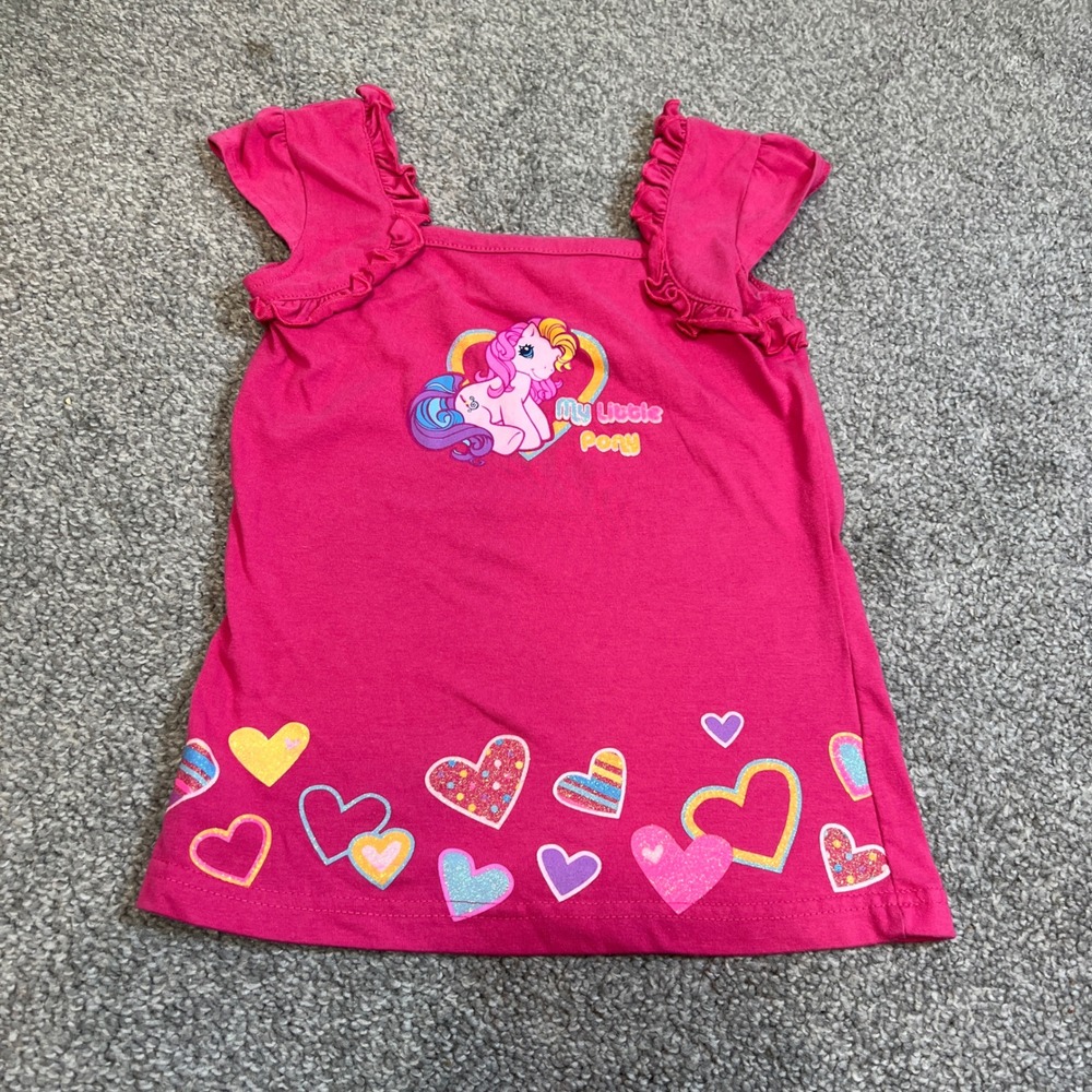 vtg My Little Pony shirt Girls 4/5 Pink Ruffle Sleeve Heart Print Sparkle top